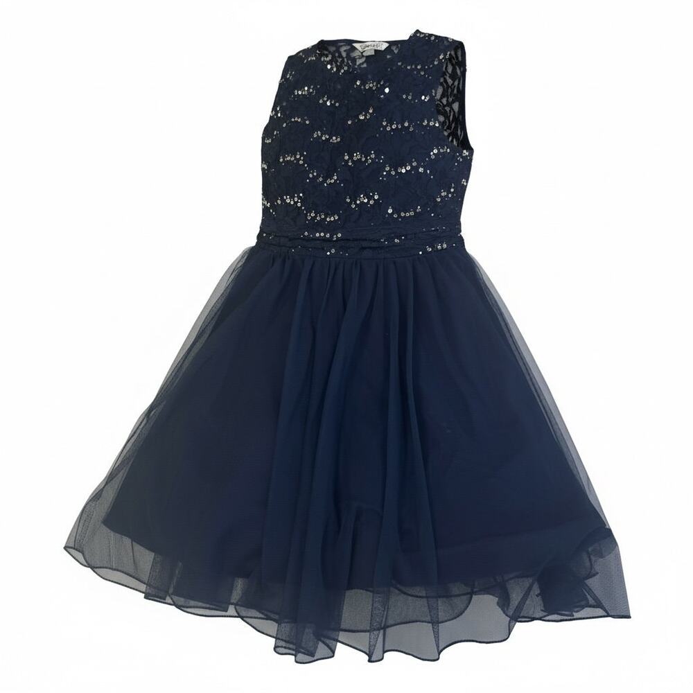 Speechless Womens Size 3 Navy Lace Sequin Tulle Party Dress